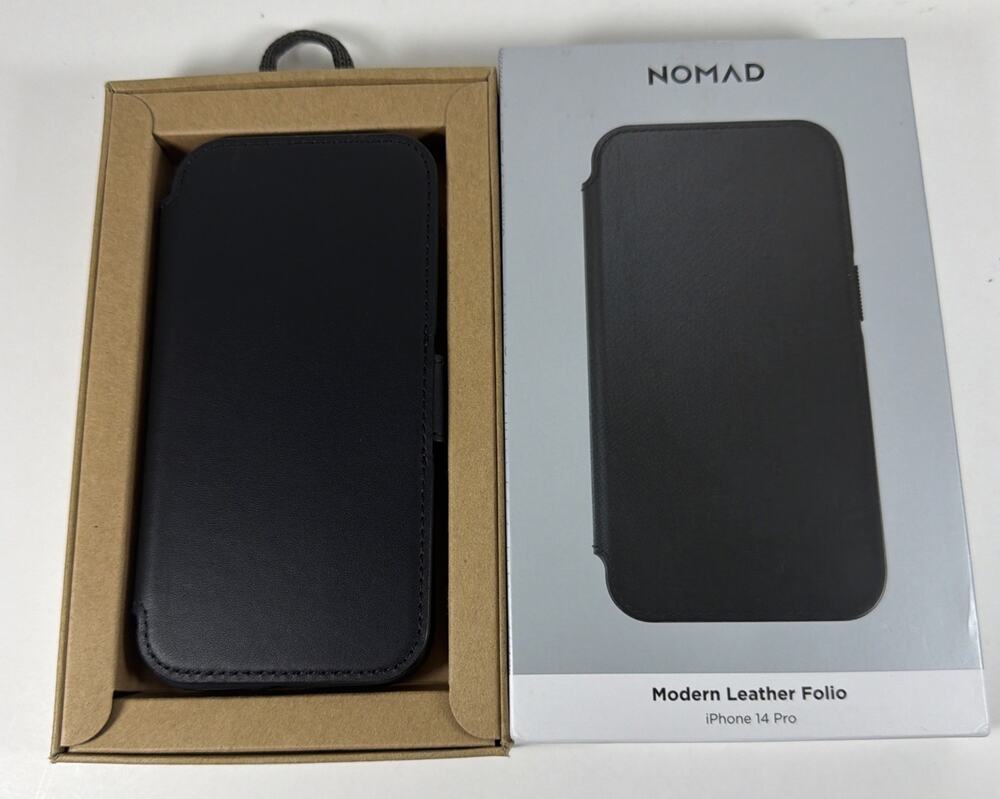 Nomad Modern Black Leather Folio fo r iPhone 14 Pro - Open Box